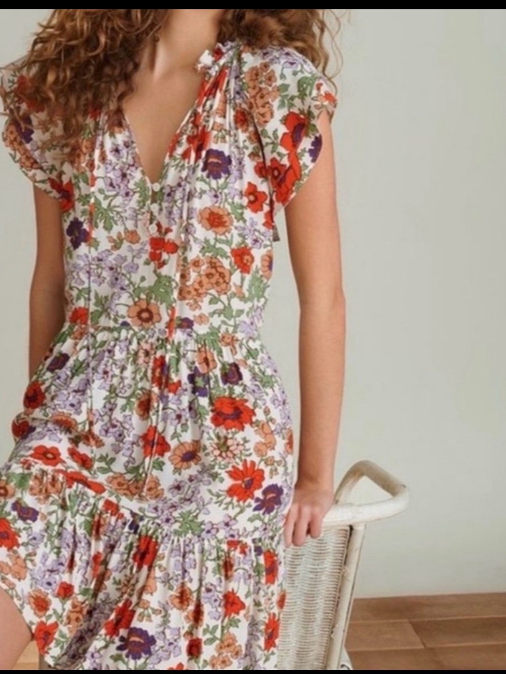 Veronica Beard Floral Tiered Midi Dress Size 2